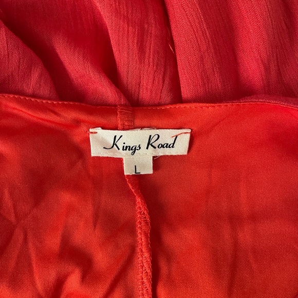 Kings Road lined rayon orange midi dress with embroidered detail. Size L. - Picture 11 of 13